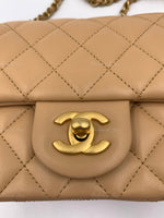 CHANEL Beige Lambskin Mini Square Pearl Crush Flap Bag