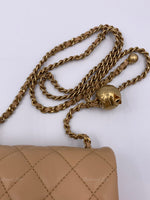 CHANEL Beige Lambskin Mini Square Pearl Crush Flap Bag