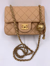 CHANEL Beige Lambskin Mini Square Pearl Crush Flap Bag