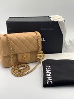 CHANEL Beige Lambskin Mini Square Pearl Crush Flap Bag