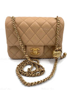 CHANEL Beige Lambskin Mini Square Pearl Crush Flap Bag