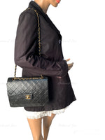 CHANEL Classic Lambskin Double Flap Medium Square Bag Black / Gold Hardware