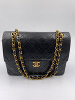 CHANEL Classic Lambskin Double Flap Medium Square Bag Black / Gold Hardware