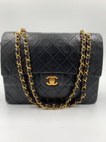 CHANEL Classic Lambskin Double Flap Medium Square Bag Black / Gold Hardware