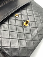 CHANEL Classic Lambskin Double Flap Medium Square Bag Black / Gold Hardware