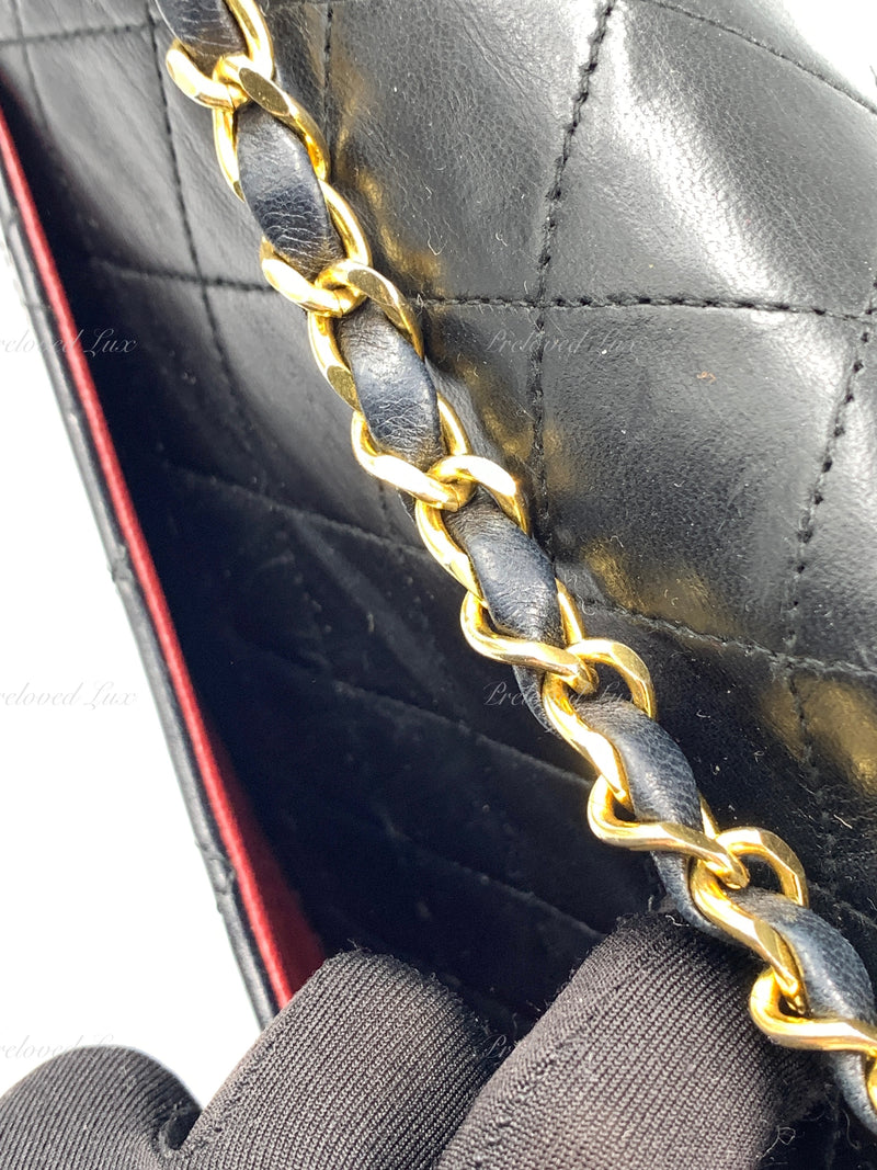 CHANEL Classic Lambskin Double Flap Medium Square Bag Black / Gold Hardware