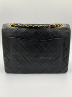 CHANEL Classic Lambskin Double Flap Medium Square Bag Black / Gold Hardware