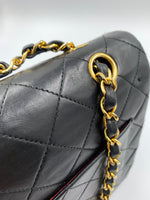 CHANEL Classic Lambskin Double Flap Medium Square Bag Black / Gold Hardware