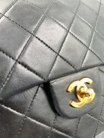 CHANEL Classic Lambskin Double Flap Medium Square Bag Black / Gold Hardware