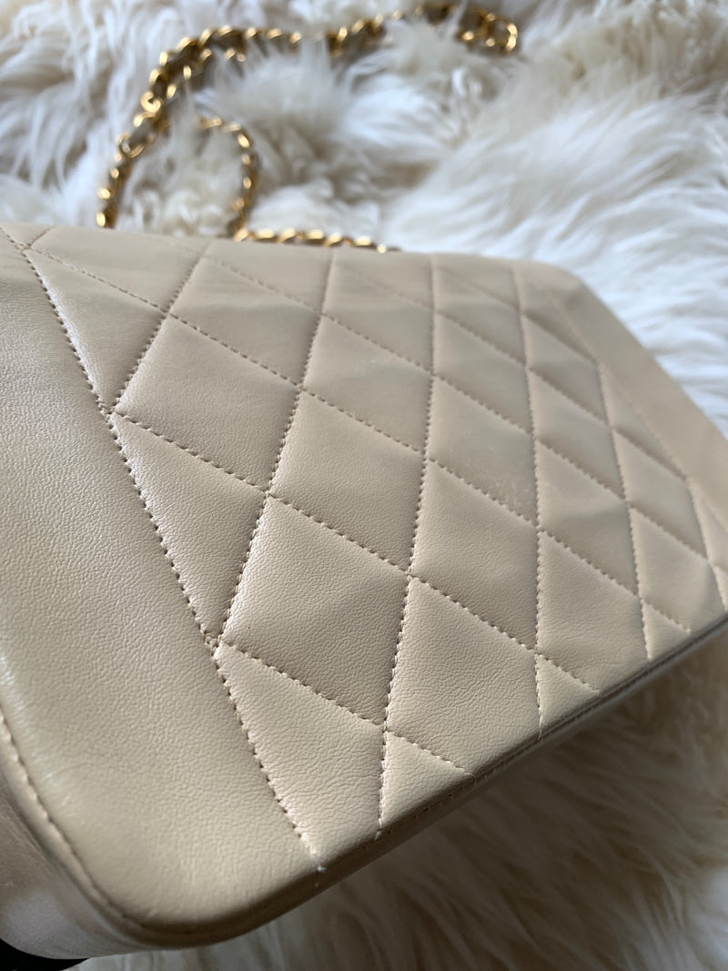 CHANEL Lambskin Small Diana Single Chain Single Flap Bag Beige Gold hardware