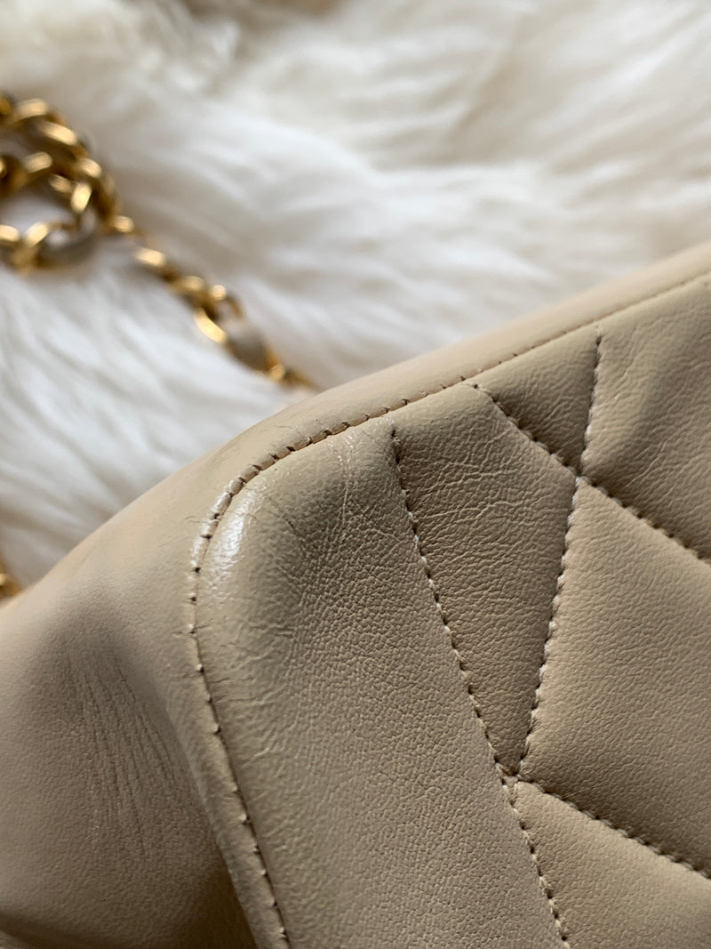 CHANEL Lambskin Small Diana Single Chain Single Flap Bag Beige Gold hardware