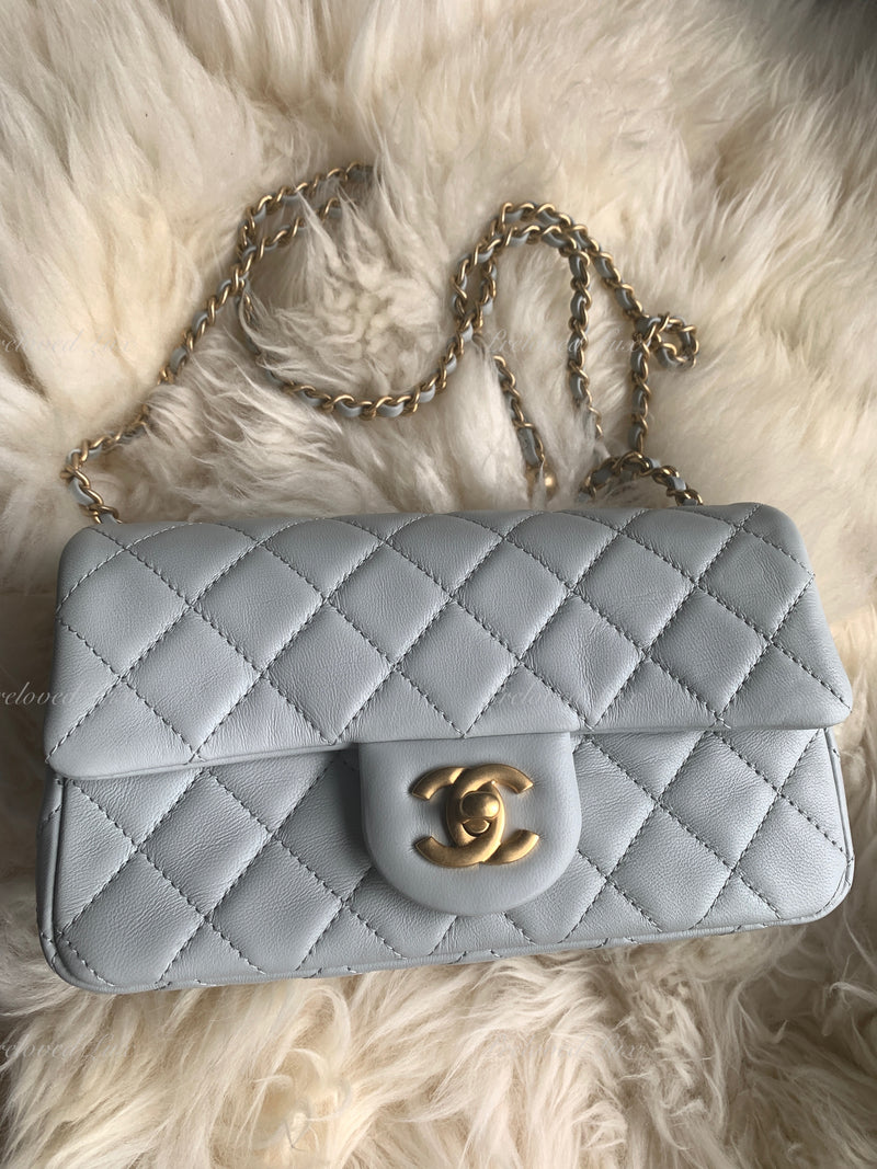 CHANEL Grey Lambskin Mini Rectangular Pearl Crush Flap Bag