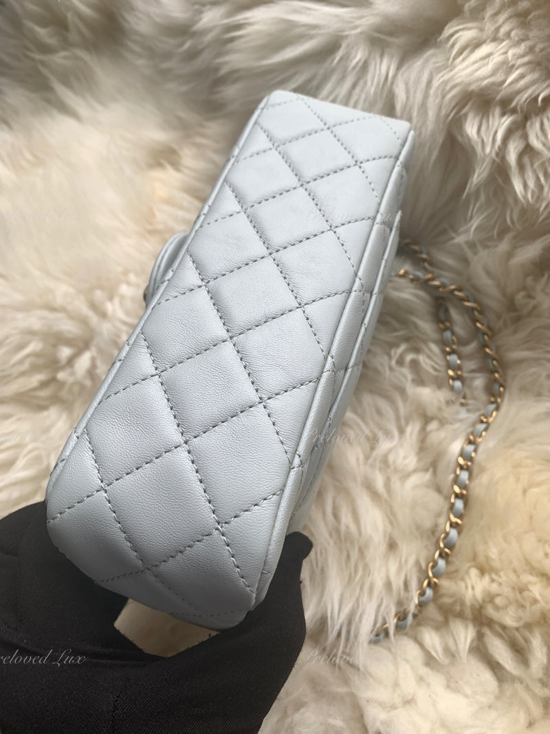 CHANEL Grey Lambskin Mini Rectangular Pearl Crush Flap Bag