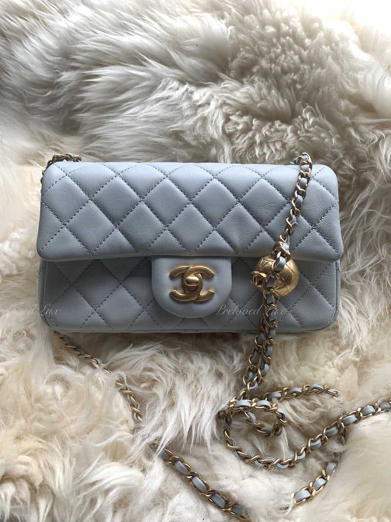 CHANEL Grey Lambskin Mini Rectangular Pearl Crush Flap Bag