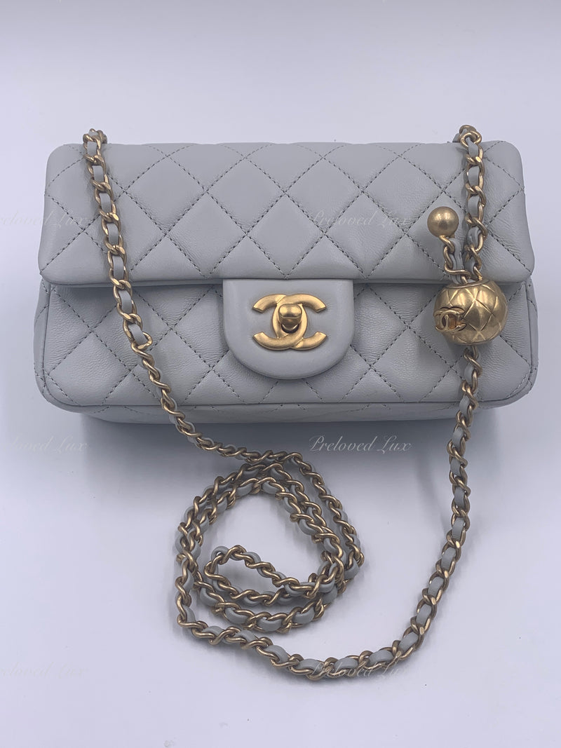 CHANEL Grey Lambskin Mini Rectangular Pearl Crush Flap Bag