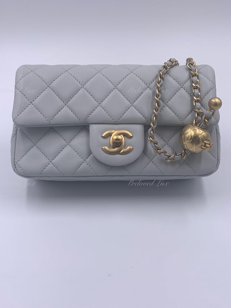 CHANEL Grey Lambskin Mini Rectangular Pearl Crush Flap Bag