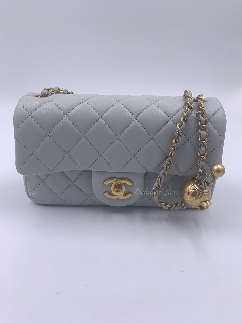 CHANEL Grey Lambskin Mini Rectangular Pearl Crush Flap Bag