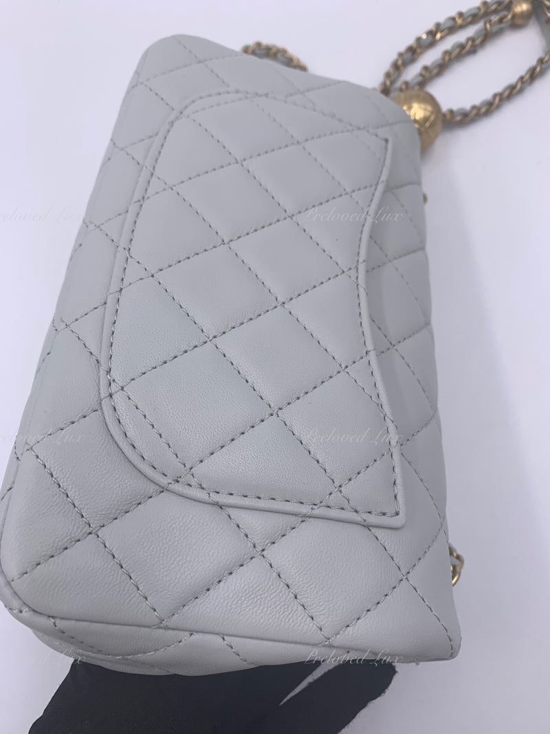 CHANEL Grey Lambskin Mini Rectangular Pearl Crush Flap Bag