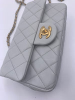 CHANEL Grey Lambskin Mini Rectangular Pearl Crush Flap Bag