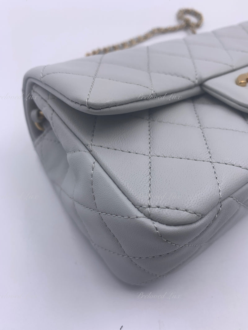 CHANEL Grey Lambskin Mini Rectangular Pearl Crush Flap Bag