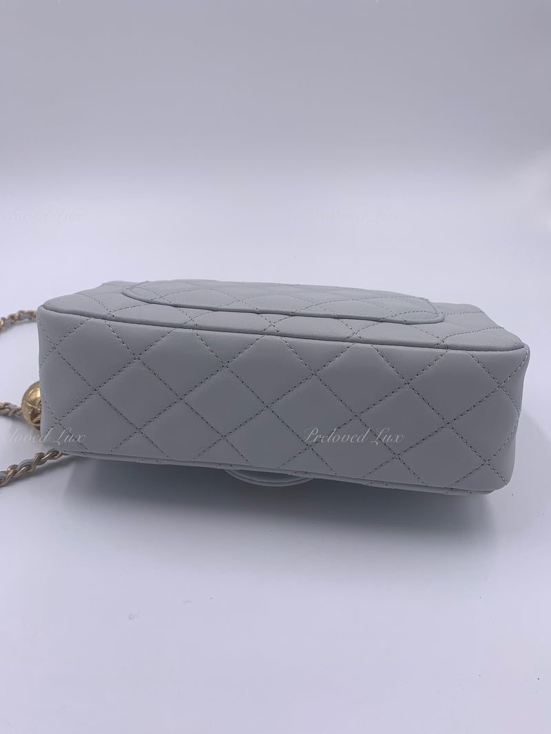 CHANEL Grey Lambskin Mini Rectangular Pearl Crush Flap Bag