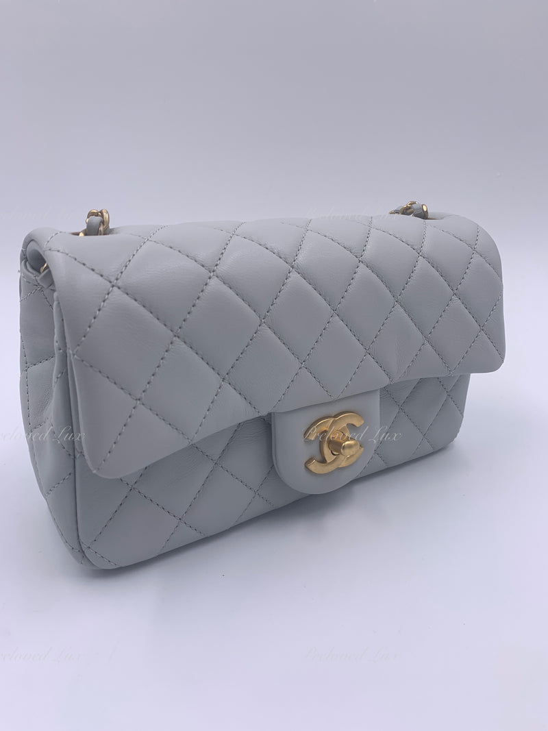 CHANEL Grey Lambskin Mini Rectangular Pearl Crush Flap Bag