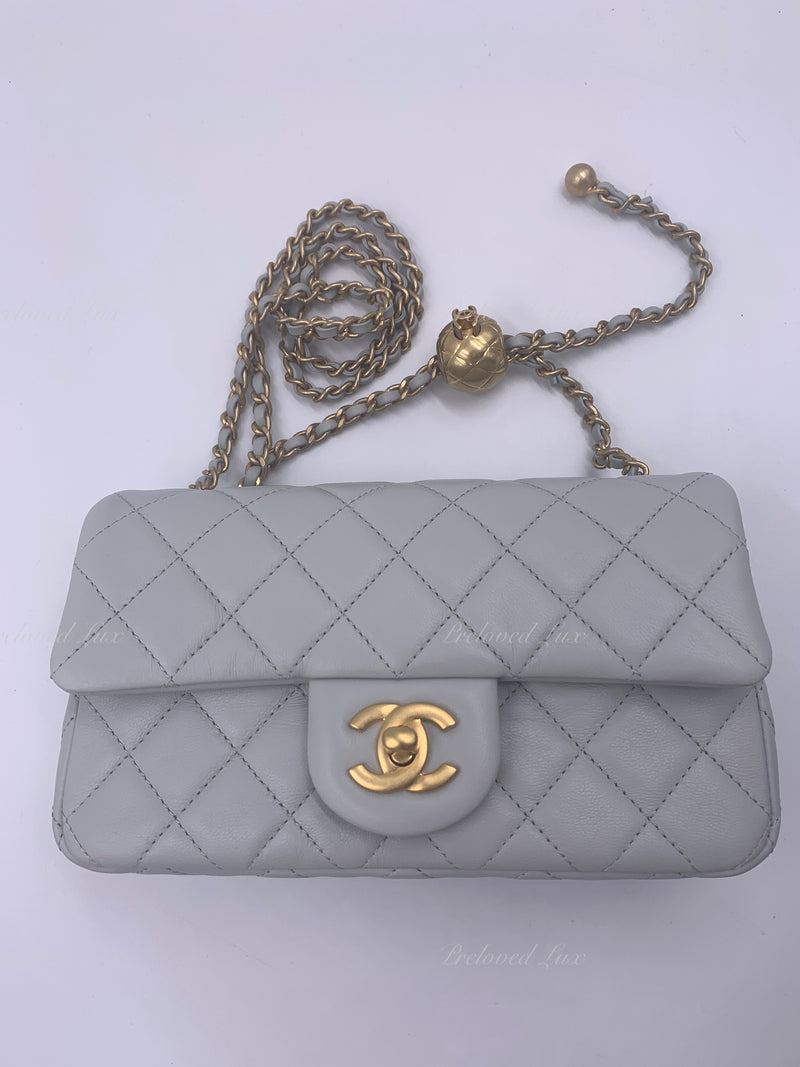 CHANEL Grey Lambskin Mini Rectangular Pearl Crush Flap Bag