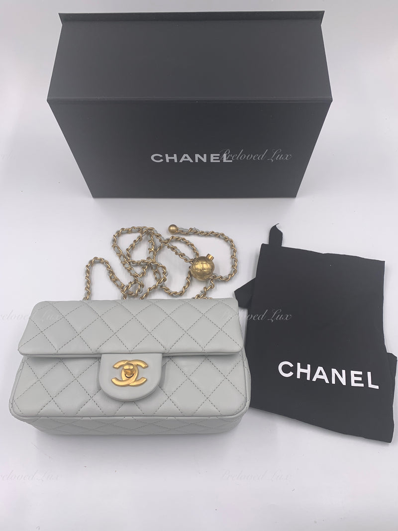 CHANEL Grey Lambskin Mini Rectangular Pearl Crush Flap Bag