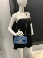 CHANEL Classic Two-Tone Denim Mini Rectangular Crossbody Flap Bag in Gold Hardware