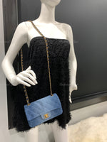 CHANEL Classic Two-Tone Denim Mini Rectangular Crossbody Flap Bag in Gold Hardware