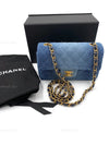 CHANEL Classic Two-Tone Denim Mini Rectangular Crossbody Flap Bag in Gold Hardware