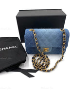 CHANEL Classic Two-Tone Denim Mini Rectangular Crossbody Flap Bag in Gold Hardware