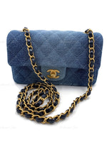 CHANEL Classic Two-Tone Denim Mini Rectangular Crossbody Flap Bag in Gold Hardware