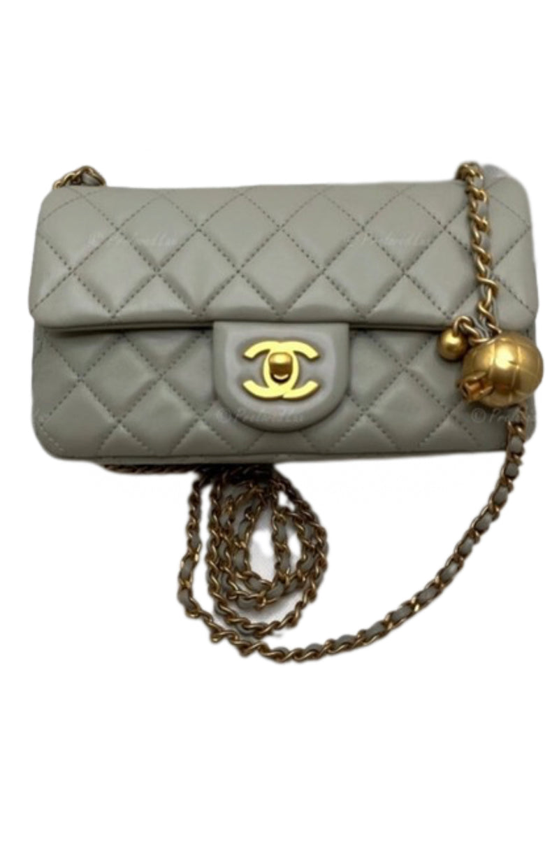 Sold-CHANEL Grey Lambskin Mini Rectangular Pearl Crush Flap Bag