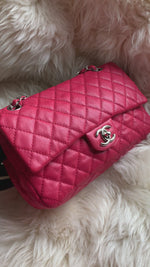 CHANEL Caviar Red Double Flap Shoulder Bag Silver Hardware