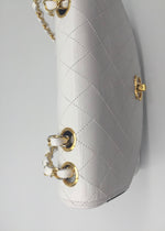 Sold-CHANEL Classic Vintage Lambskin Double Chain Flap Bag Small white/gold