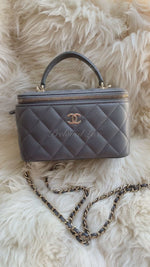 Sold-CHANEL Lambskin Grey Top Handle Vanity Case Chain Bag Light Gold Hardware