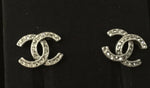 Sold-CHANEL CC Rhinestones Earrings/Aged Silver