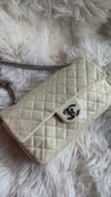 CHANEL Beige Calfskin Double Flap Shoulder Bag Silver Hardware