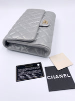 Sold-CHANEL Classic Quilted Flap Metallic Silver Calfskin Shoulder Bag/Clutch