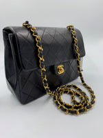 Sold-CHANEL Classic Lambskin Chain Mini Square Flap Bag black/gold