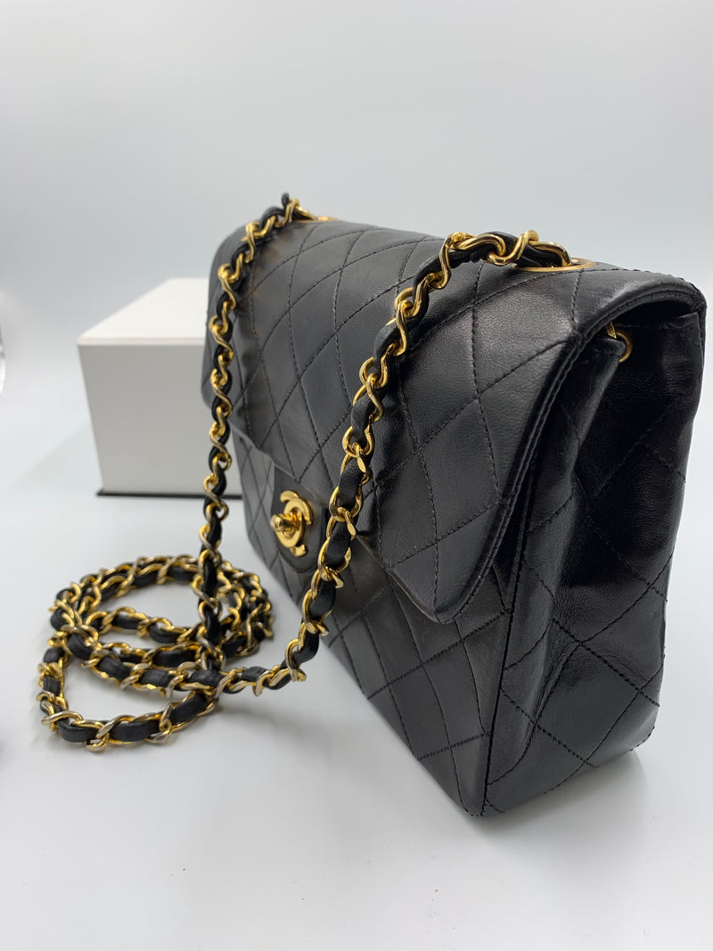 Sold-CHANEL Classic Lambskin Chain Mini Square Flap Bag black/gold