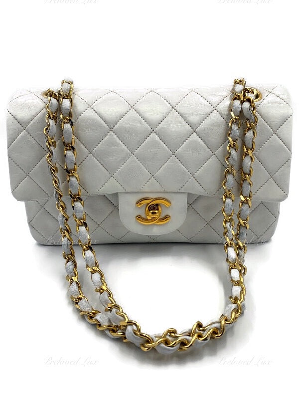 Sold-CHANEL Small Classic Double Flap Bag White with Gold Hardware