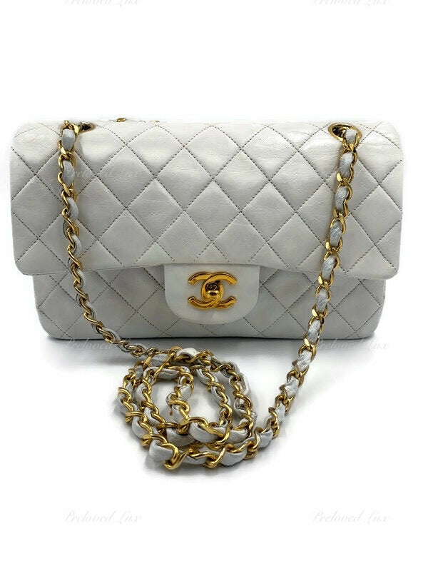 Sold-CHANEL Small Classic Double Flap Bag White with Gold Hardware