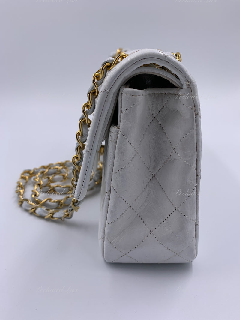 Sold-CHANEL Small Classic Double Flap Bag White with Gold Hardware