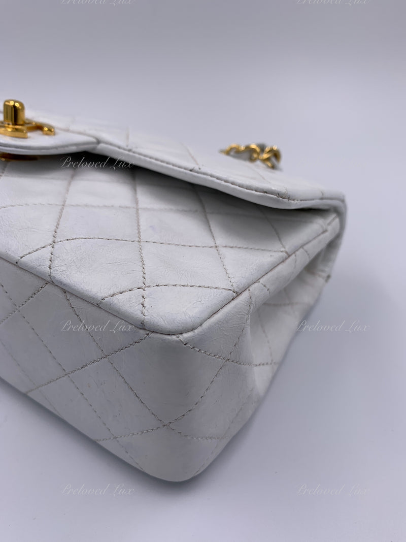 Sold-CHANEL Small Classic Double Flap Bag White with Gold Hardware