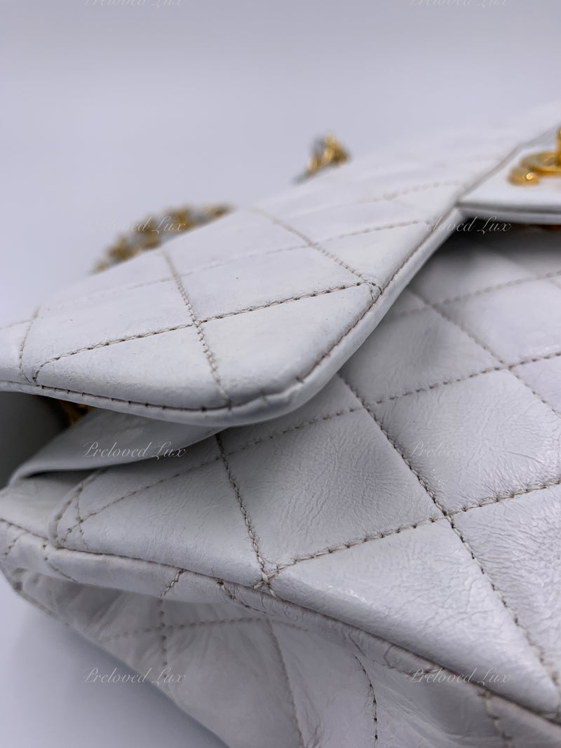 Sold-CHANEL Small Classic Double Flap Bag White with Gold Hardware