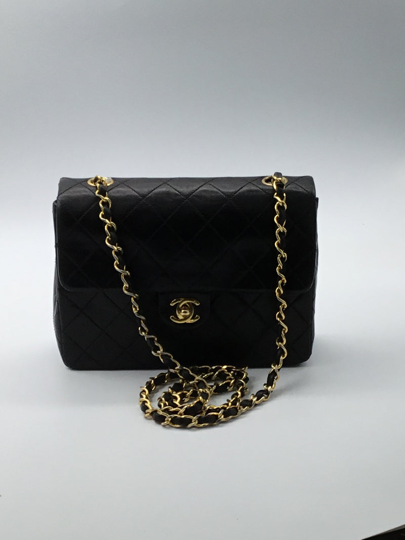 Sold-CHANEL Classic Lambskin Chain Mini Square Flap Bag black/gold