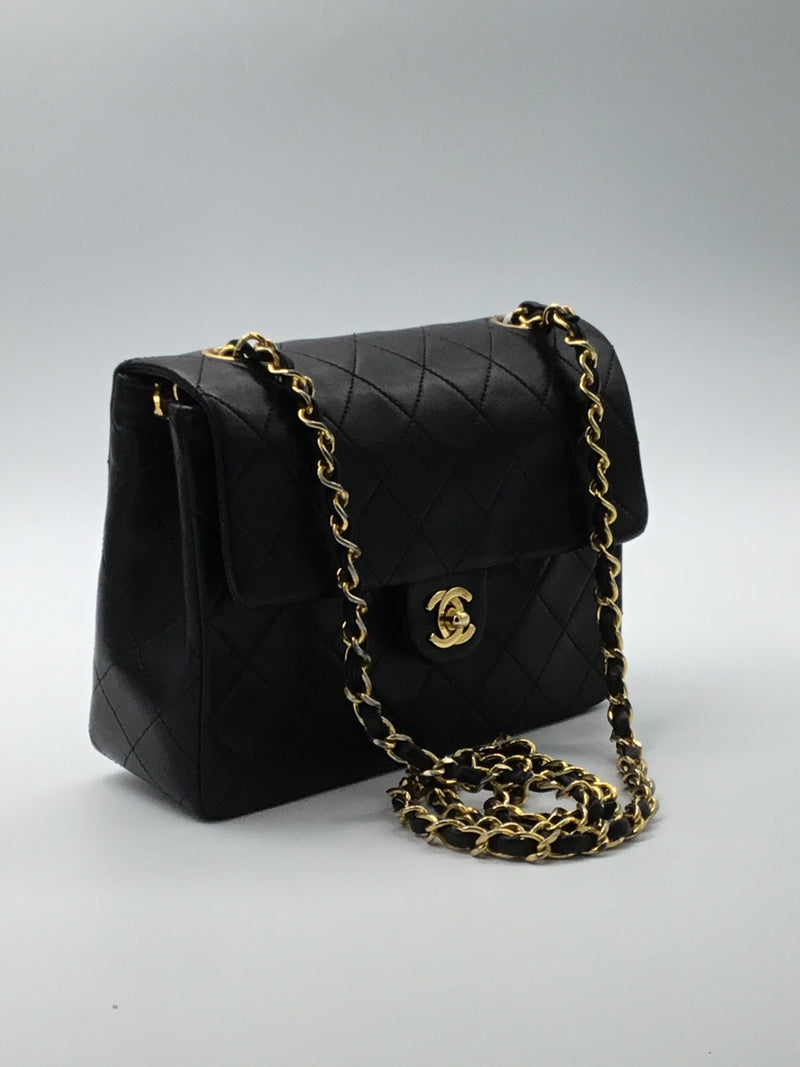 Sold-CHANEL Classic Lambskin Chain Mini Square Flap Bag black/gold