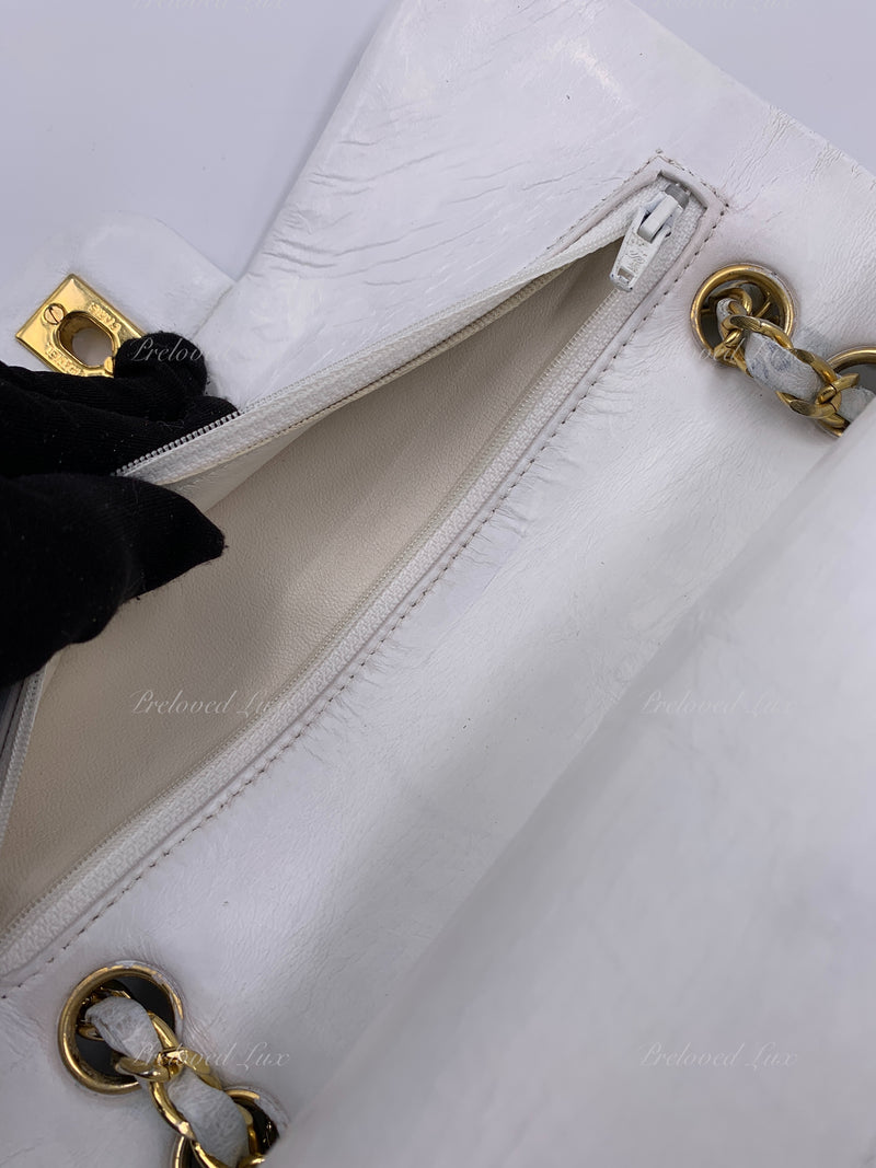 Sold-CHANEL Small Classic Double Flap Bag White with Gold Hardware